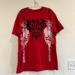 Blac Label Premium Mens Vintage Y2K Red Embroidered ShortSleeve Rivet T-Shirt L